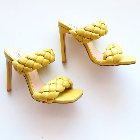 Steve Madden Kenley Yellow Braided Strap High Heel Square Toe Sandals Shoes 6.5 - Picture 11 of 16